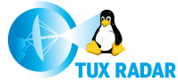 Old Tux Radar logo featuring a satellite dish beaming an image of the Linux mascot